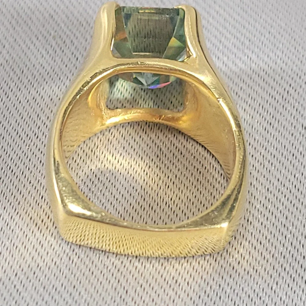 Sterling Silver Moissanite Ring Gold Vermeil 12mm Statement 925 Blue Green Aqua
